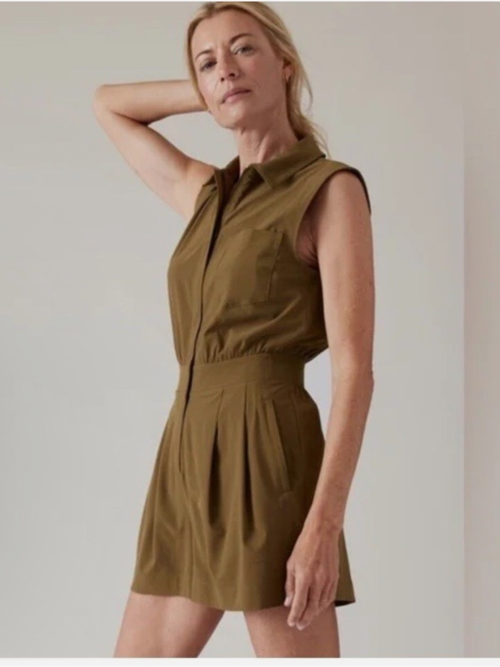 Athleta Brooklyn Utility Romper in Khaki Green